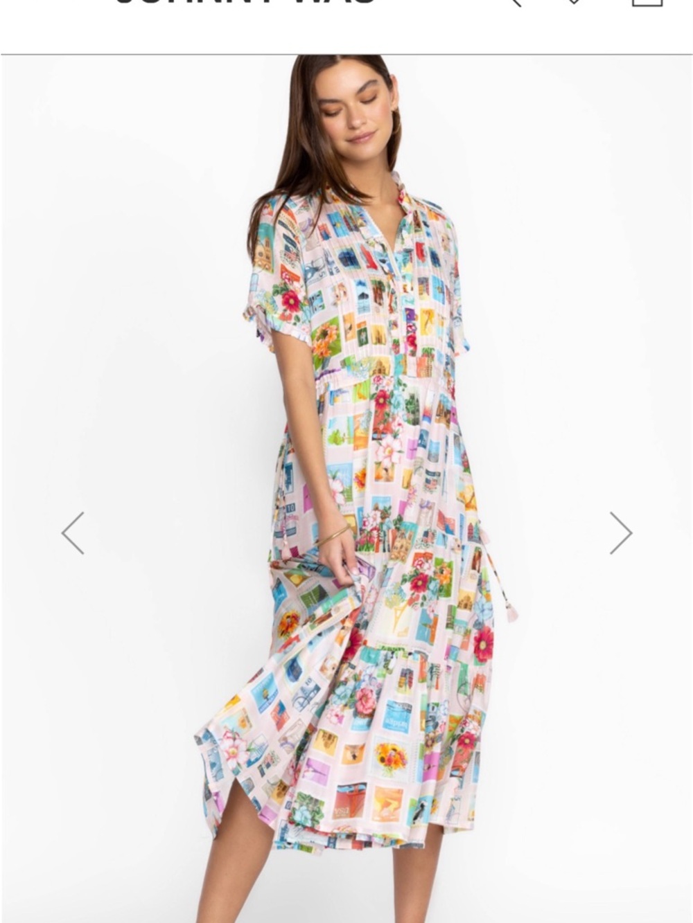 Johnny Was Silk White Multi Floral Postcard Maxi Dress